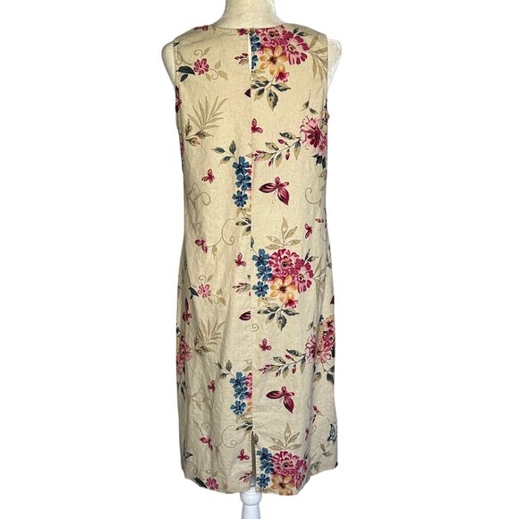 Vintage Floral Linen Shift Dress Sleeveless Butterfly Spring Fairy Feminine - Picture 4 of 10